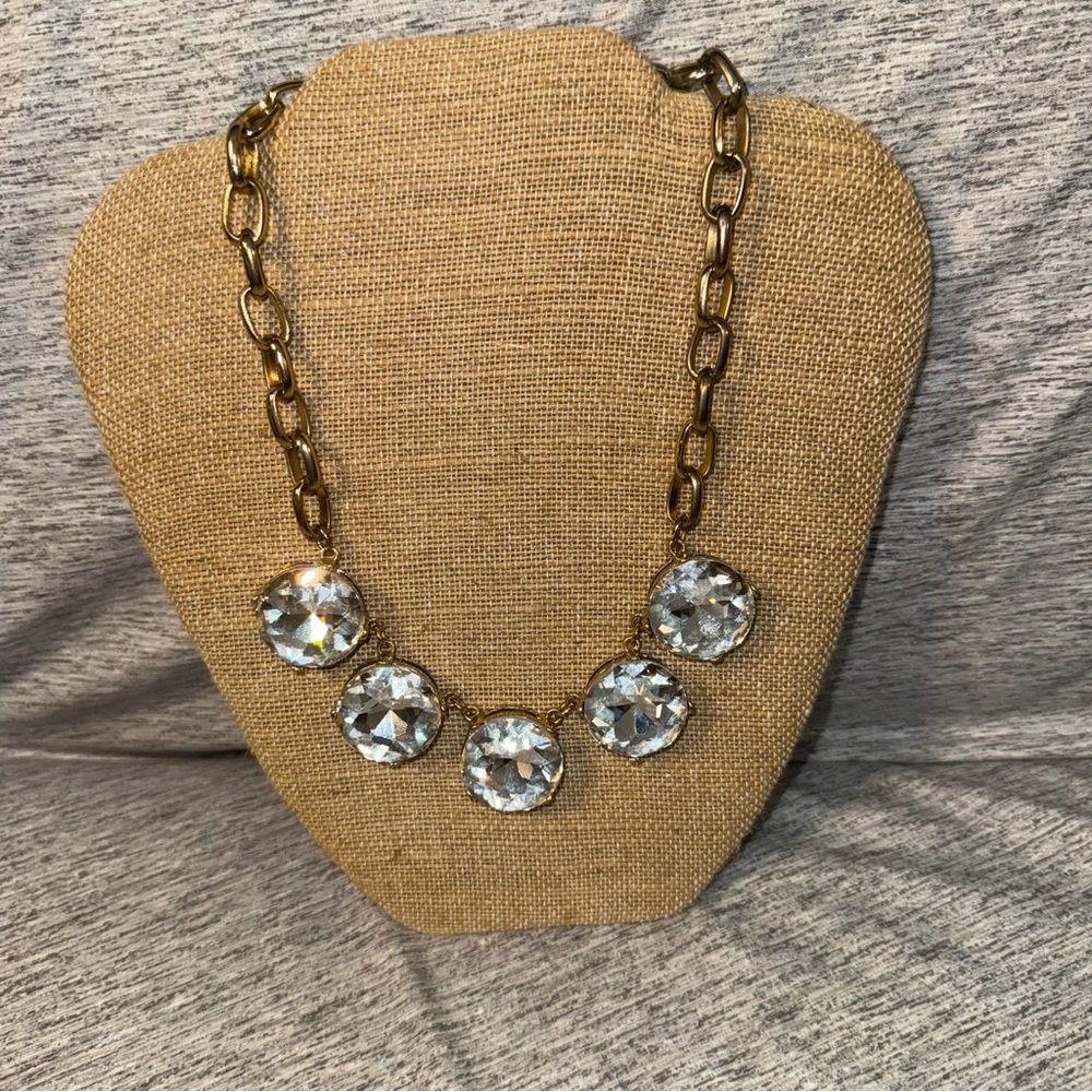 Express signed accent necklace, five brilliant stones, gold-tone chain necklace‎